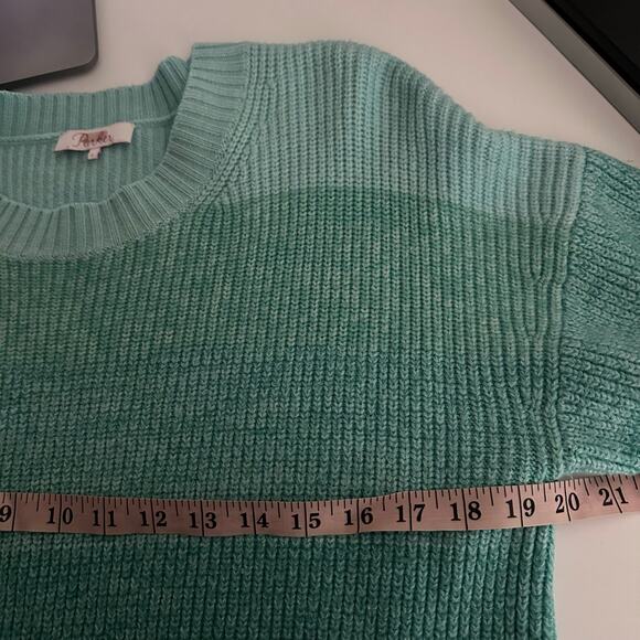 Parker Hampton Teal Striped Color Block Tie Front Wool Blend Sweater Size Large - Picture 9 of 12